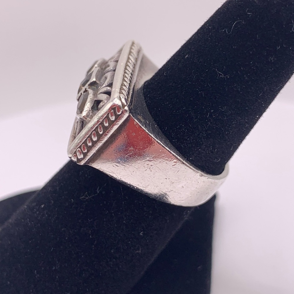 Vintage Sterling Silver Smokey Topaz & Citrine Engraved Rectangle Face Ring - Picture 2 of 12